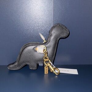 NWT Coach Black Leather Dino Zippered Charm Change Purse